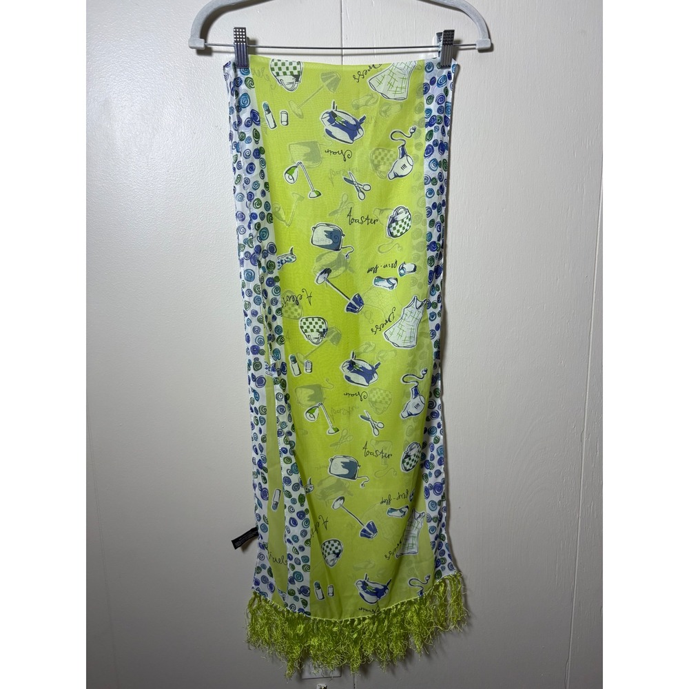 Lola Lola by Elegant Additions Lime Green Novelty Print Scarf Fringe Whimsical